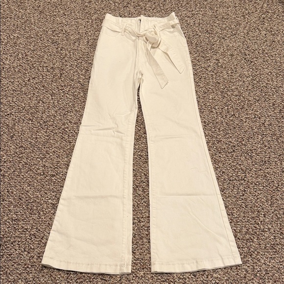 The Pants Store Cream Flared Pants with Tie Waist size Large - Picture 1 of 4